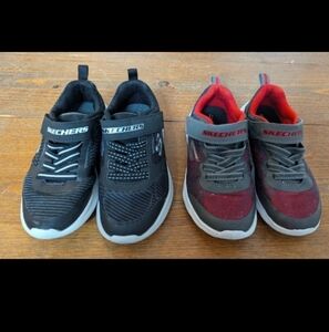 Skechers youth boys set of 2 Velcro tennis shoes size 12 Black/White & Red/Grey
